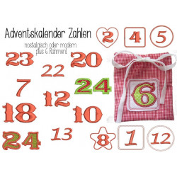 Stickserie - Adventskalender Zahlen mit Rahmen